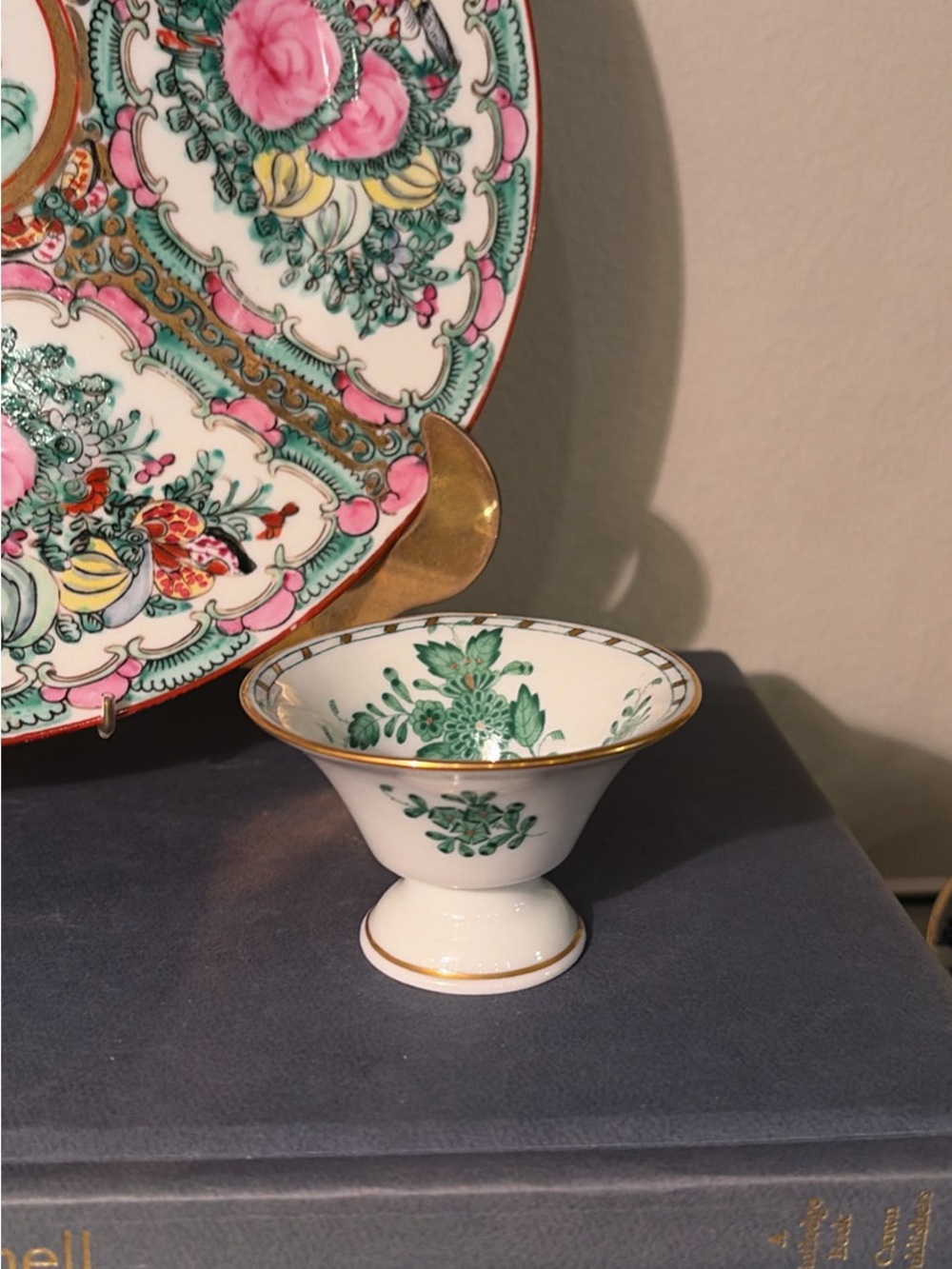 Herend Chinese Green Bouquet Mini Pedestal Dish Bowl Salt Caviar Hand Painted